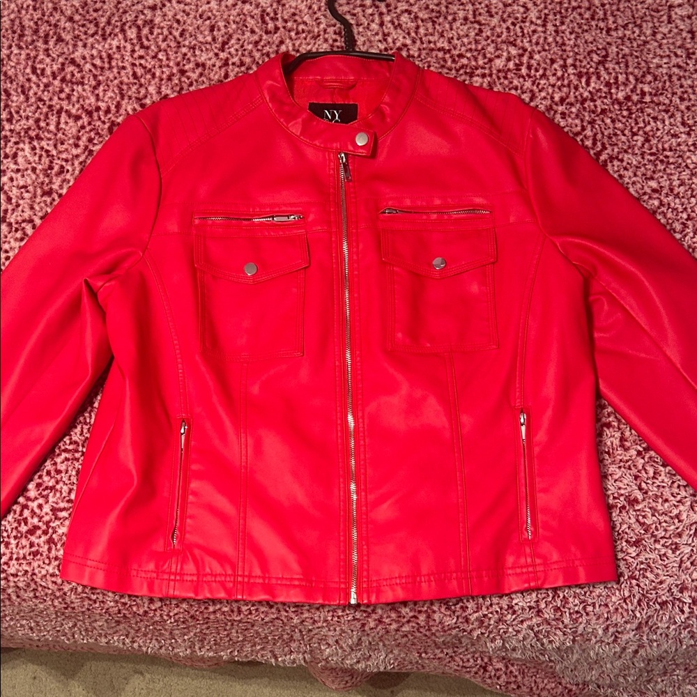 New York & Company Vibrant Red Leather Jacket